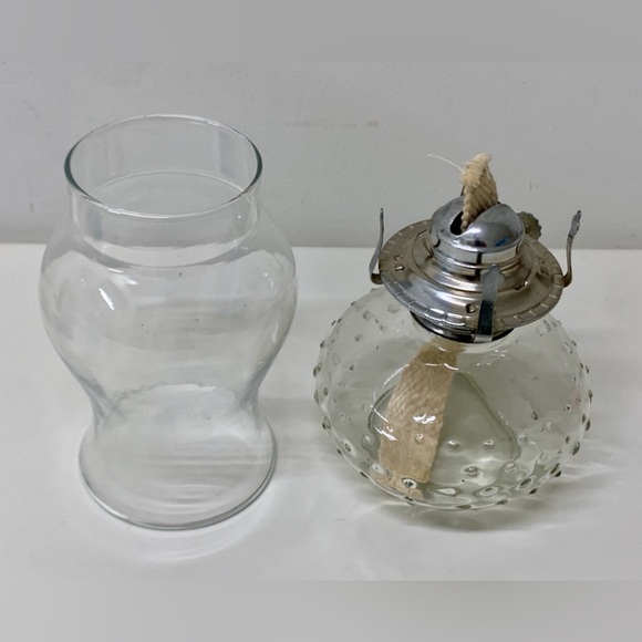 Mid Century Vintage Clear Glass Hobnail Oil Gas Lamp Lantern - Picture 11 of 16